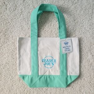 NWT - Trader Joe's Pastel Mint Green and Cream Mini Canvas Tote Bag